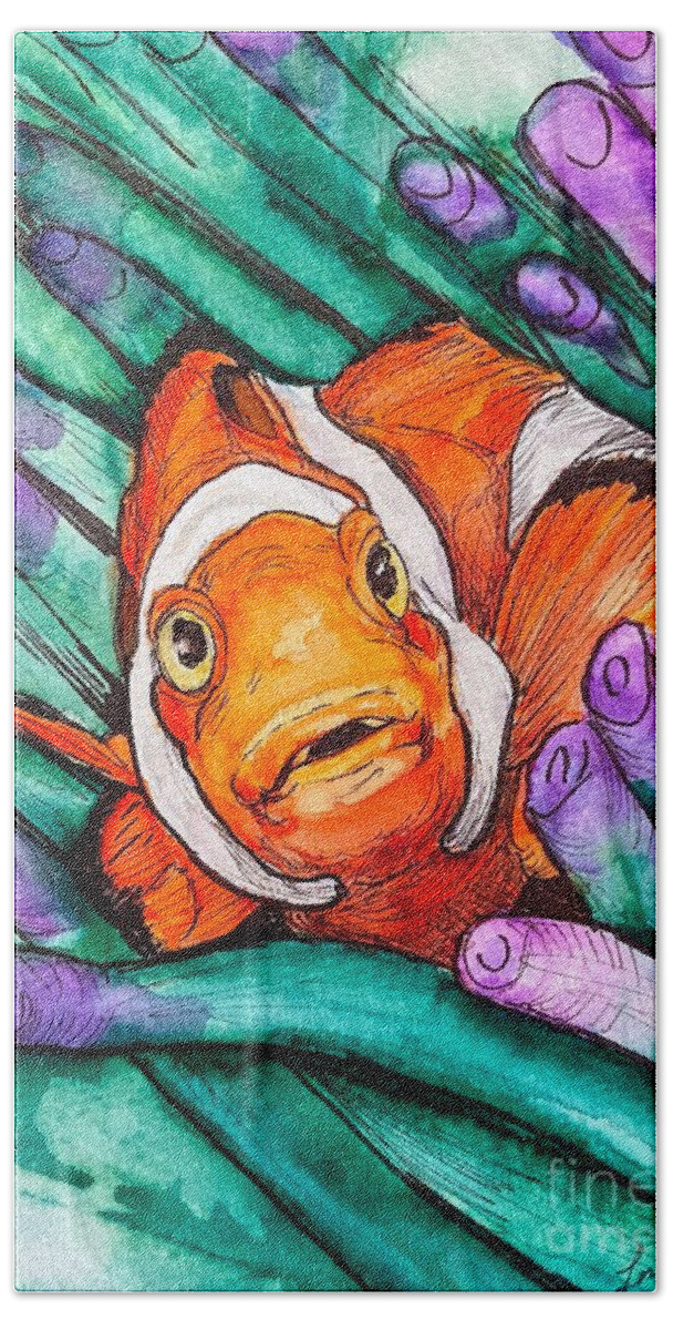 Clown Fish Beach Towel featuring the painting Send in the Clown by Lora Tout