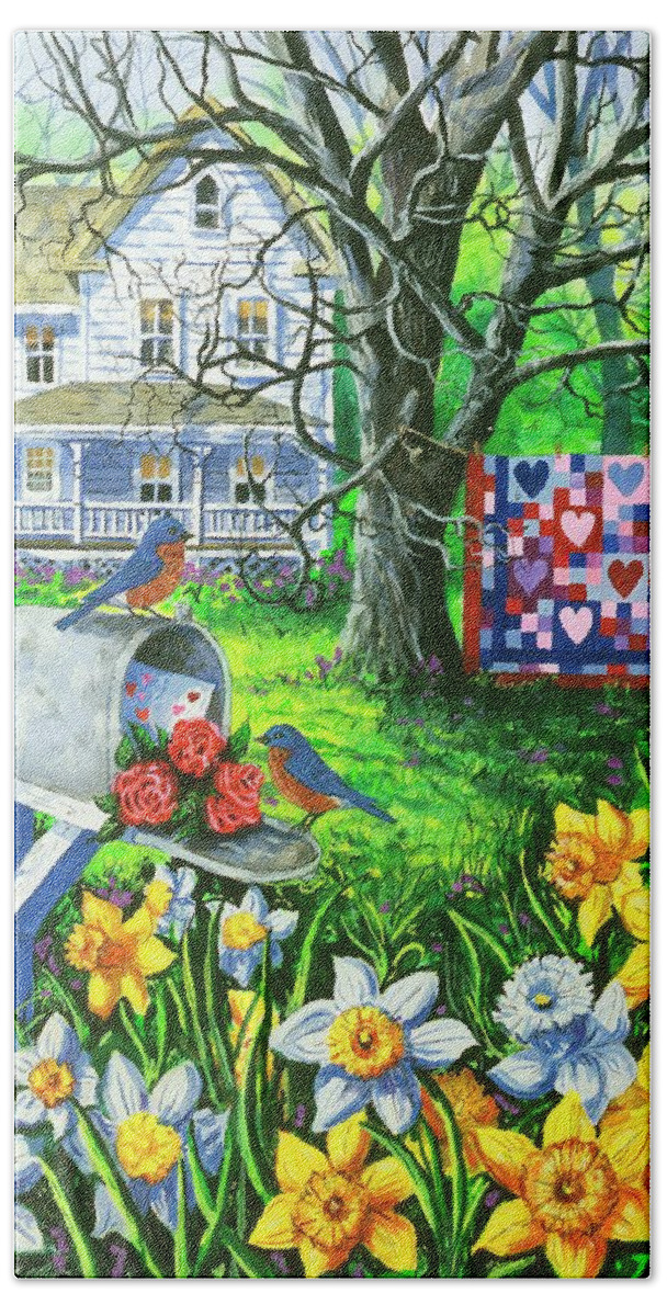 Valentine Quilt Beach Towel featuring the painting Sending Love by Diane Phalen