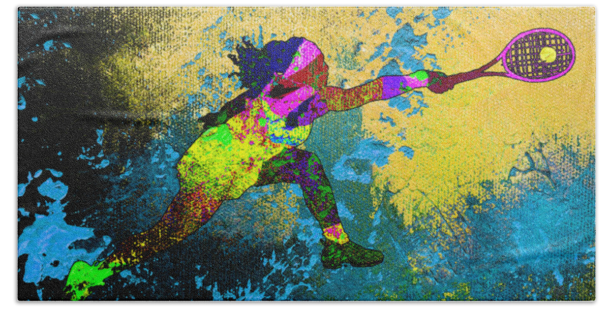 Serena Williams Beach Towel featuring the painting Serena Williams Dream 01 by Miki De Goodaboom
