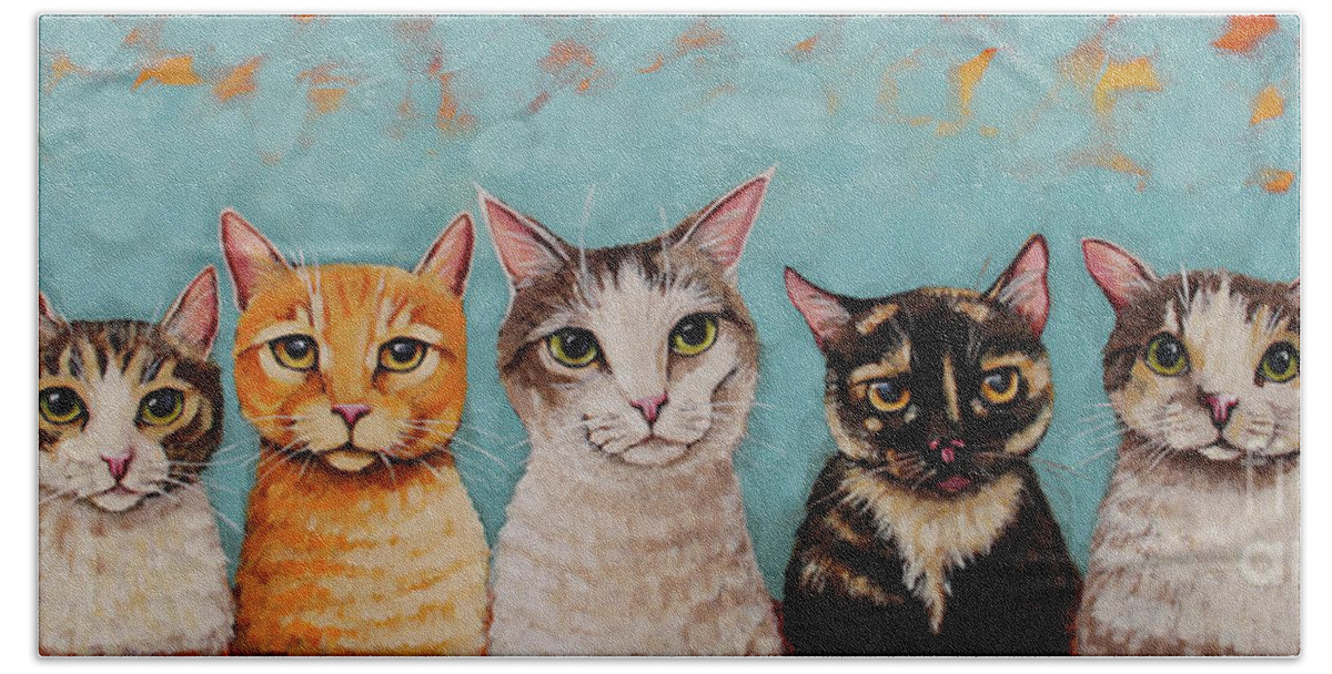 Cat Portrait Beach Towel featuring the painting Seven Cats by Lucia Stewart