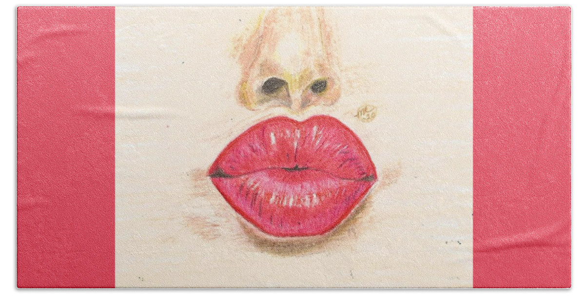 Sexy Red Lips Beach Towel featuring the painting Sexy Red Lips by Monica Resinger