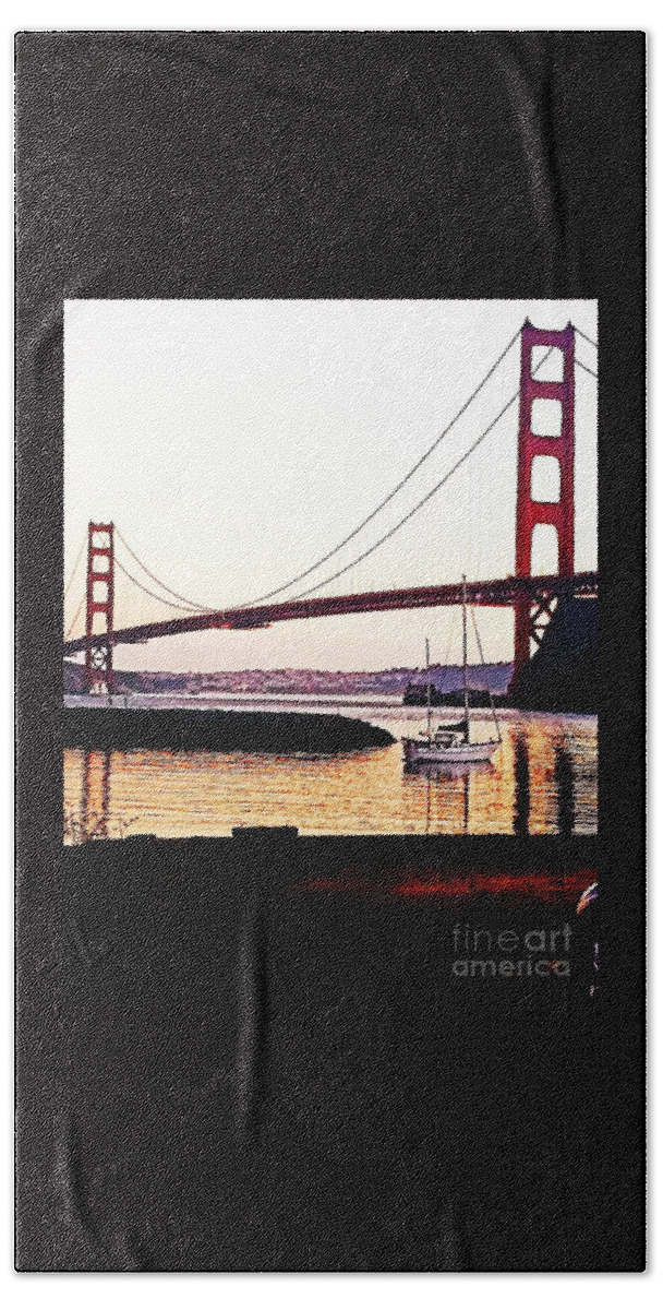 Golden Gate Bridge Beach Towel featuring the painting SF Fog Meets October Sunset by Artist Linda Marie