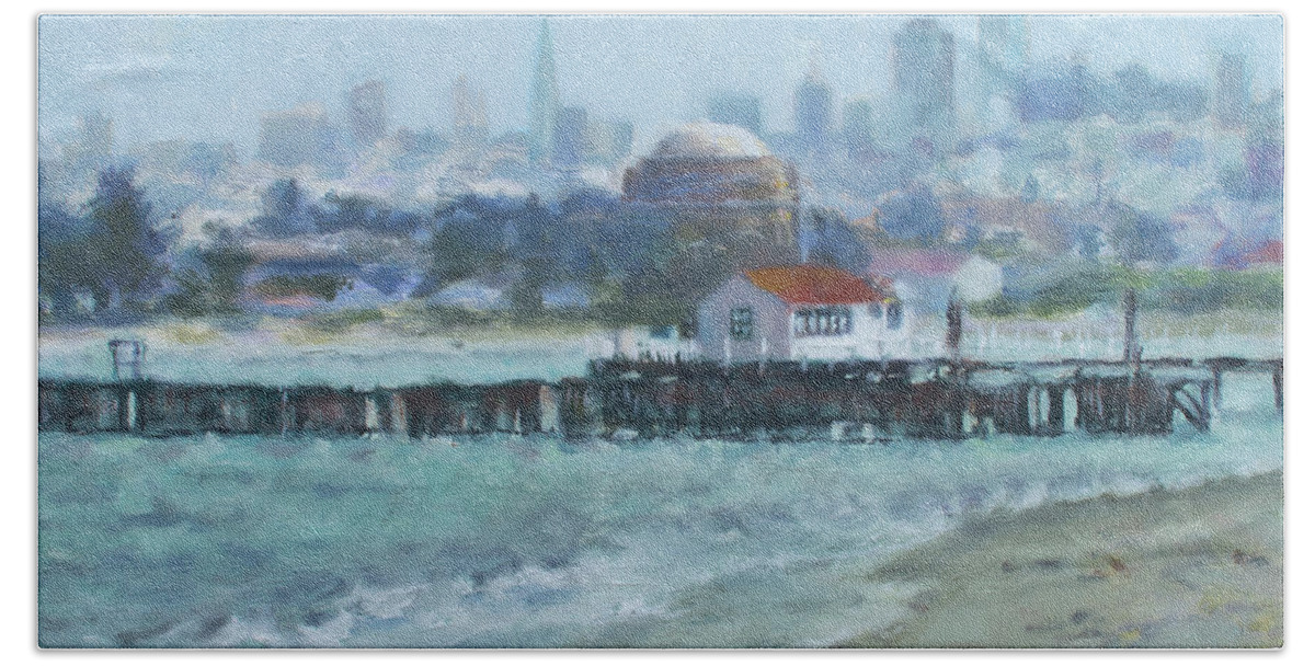 San Francisco Beach Towel featuring the painting SF View from Crissy by Kerima Swain