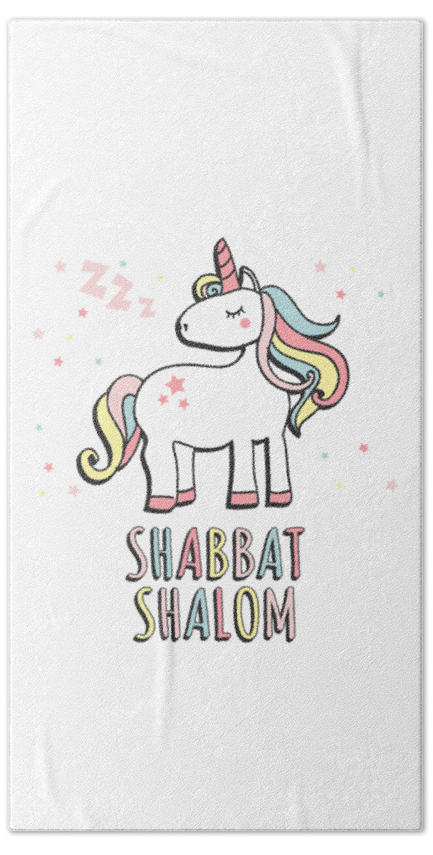 Cool Beach Towel featuring the digital art Shabbat Shalom Jewish Unicorn by Flippin Sweet Gear