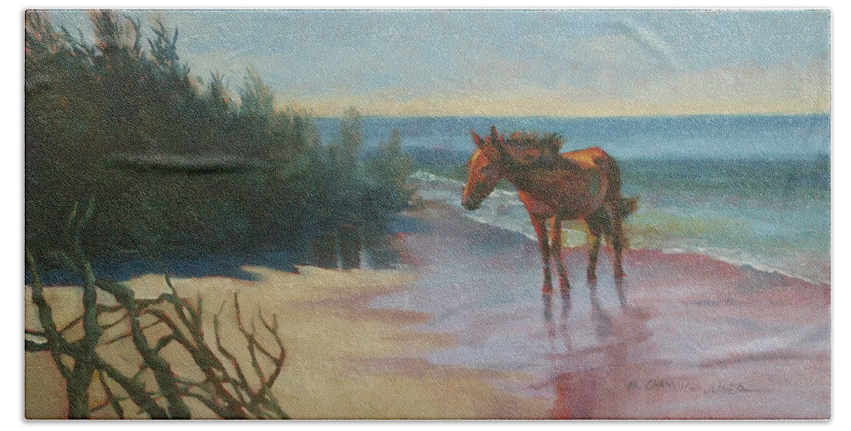Wild Horse Beach Towel featuring the painting Shackleford Wild by Marguerite Chadwick-Juner