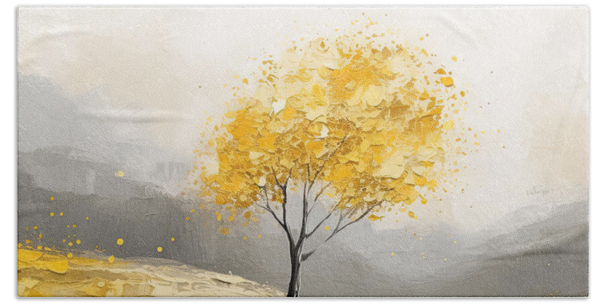 Yellow Beach Sheet featuring the painting Shades of Yellow and Gray Art by Lourry Legarde