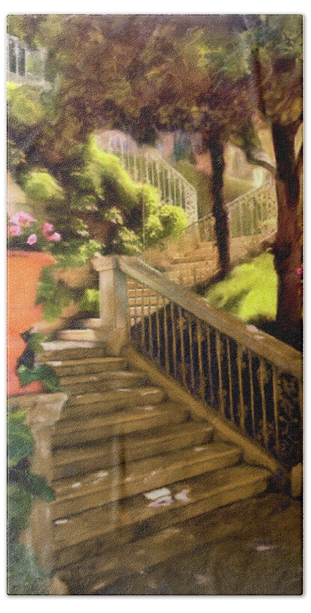 Shady Beach Towel featuring the painting Shady Steps by Joel Smith