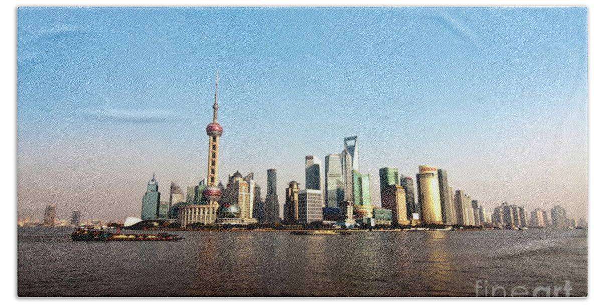 Shanghai Beach Towel featuring the photograph Shanghai skyline by Delphimages Photo Creations