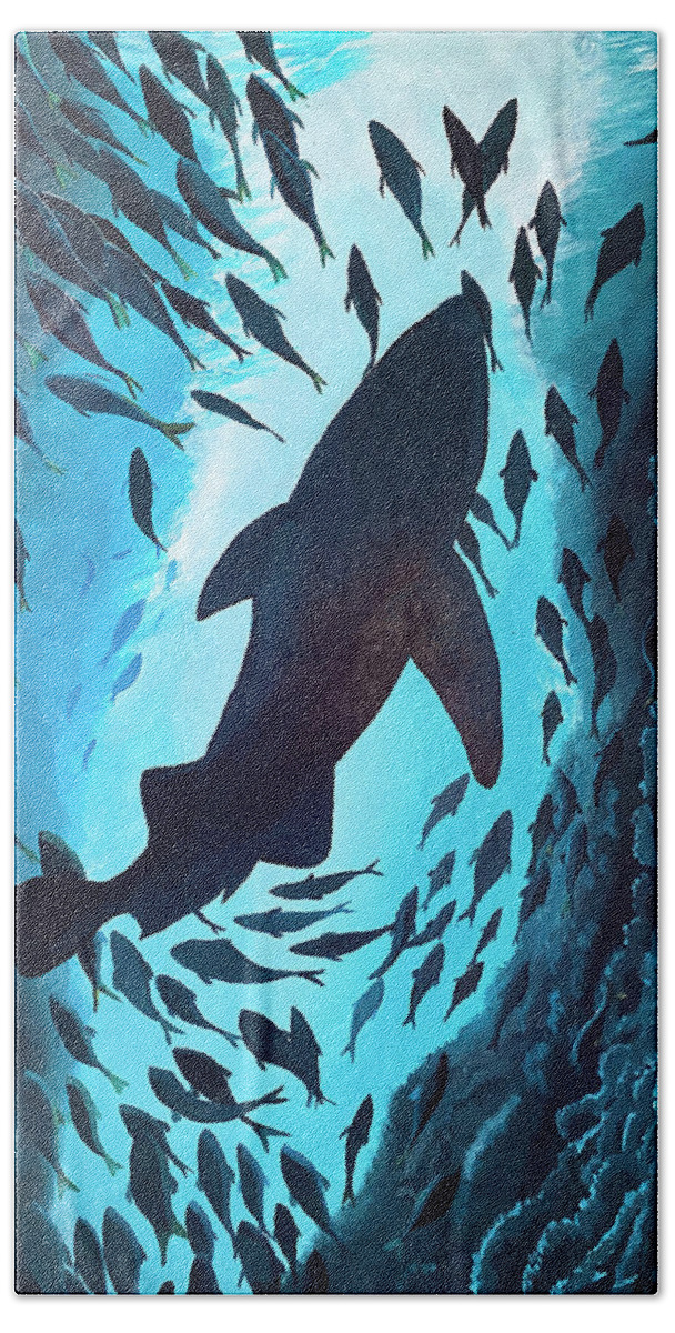 Shark Rising Beach Towel featuring the painting Shark Rising by Winton Bochanowicz