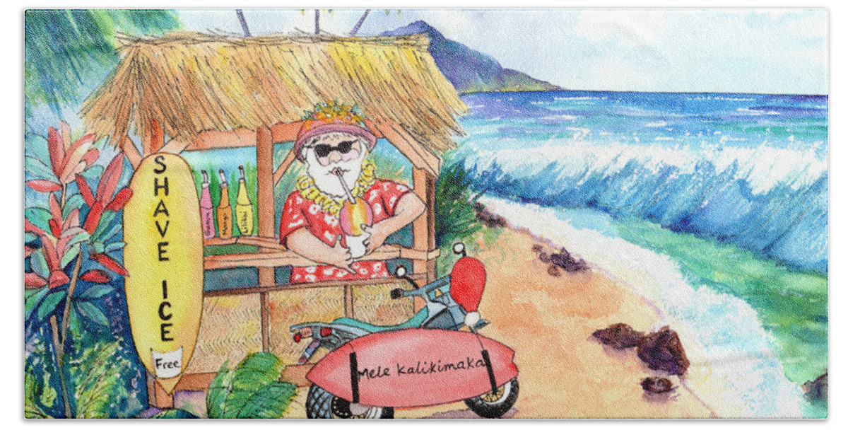 Santa Beach Towel featuring the painting Shave Ice Santa by Marionette Taboniar