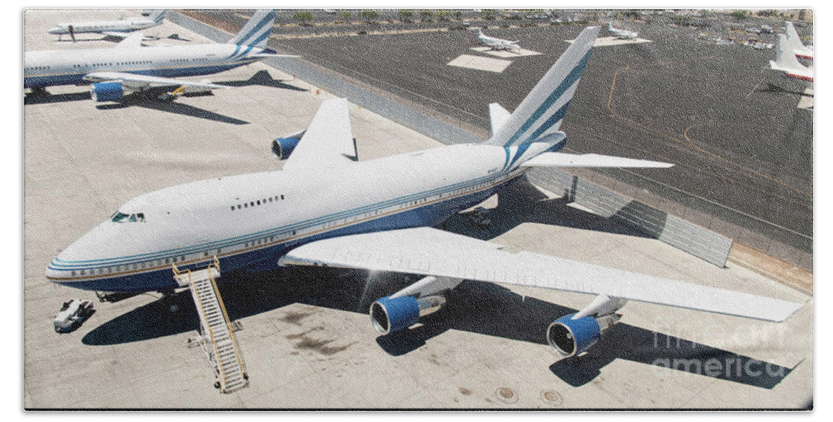 Sheldon Adelson Beach Towel featuring the photograph Sheldon Adelson's Jet Planes at McCarran International Airport in Las Vegas Nevada by David Oppenheimer