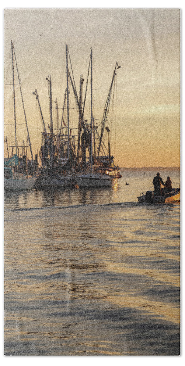 Shem Creek Beach Towel featuring the photograph Shem Creek Golden Ripple by Donnie Whitaker