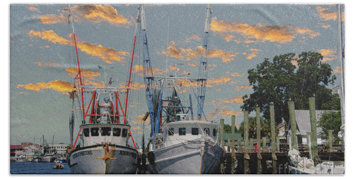 Winds Of Fortune Beach Towel featuring the photograph Shem Creek - Winds of Fortune - Mrs. Judy Too by Dale Powell