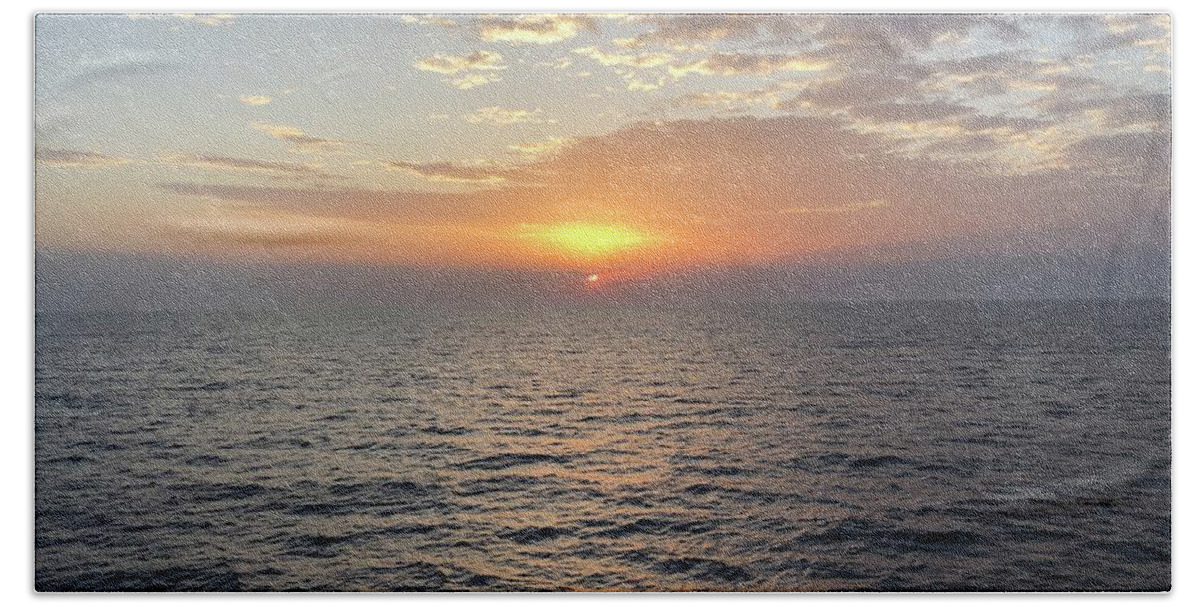 Sunset Beach Towel featuring the photograph Shipboard Sunset by Kate Conaboy
