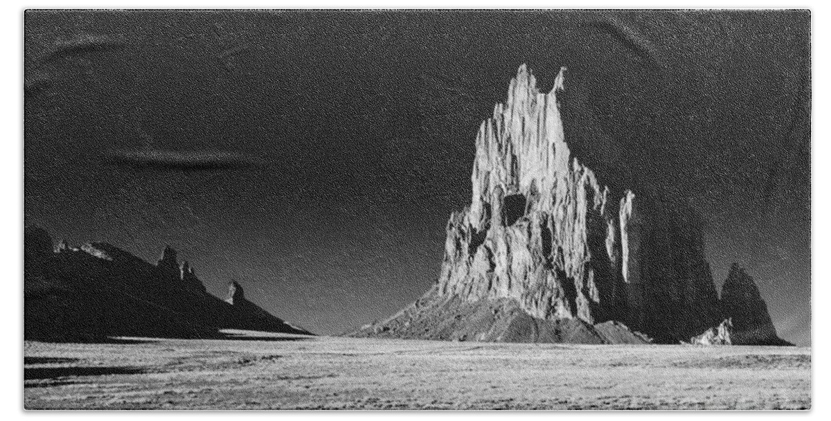 Shiprock Beach Towel featuring the photograph Shiprock Black and White - Farmington - New Mexico by Gary Whitton
