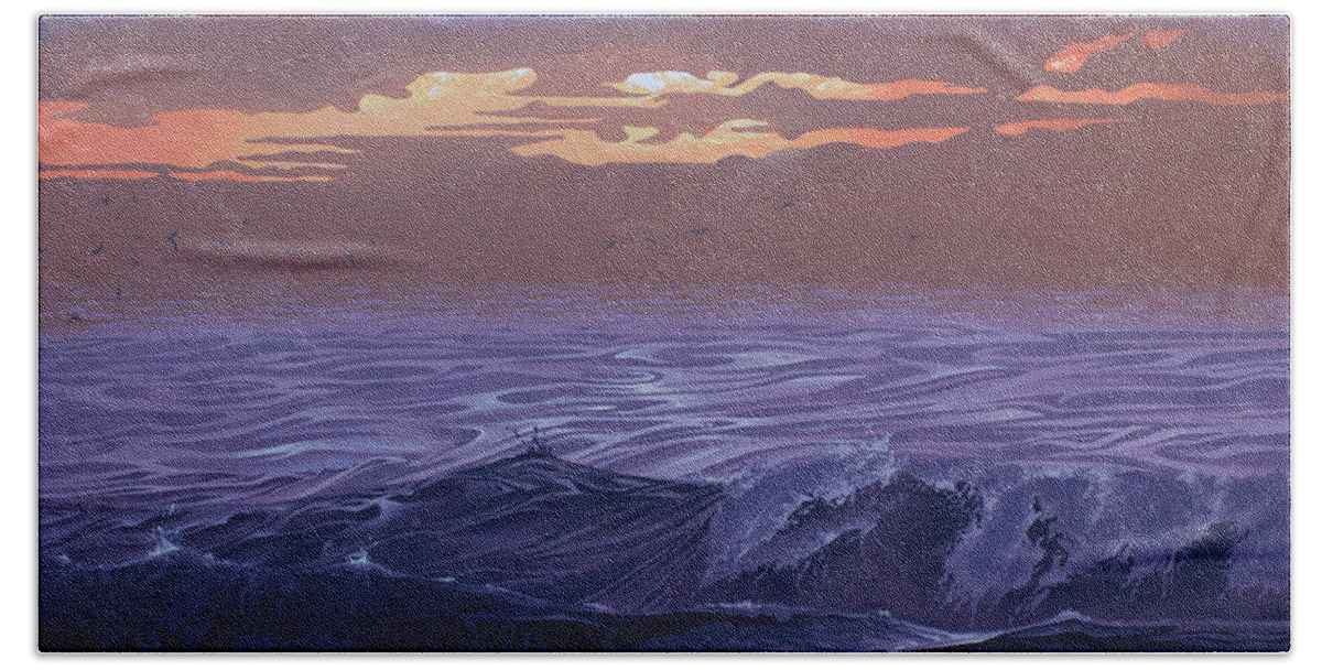 Wave Beach Sheet featuring the painting Shorebreak at Sunrise by William Love