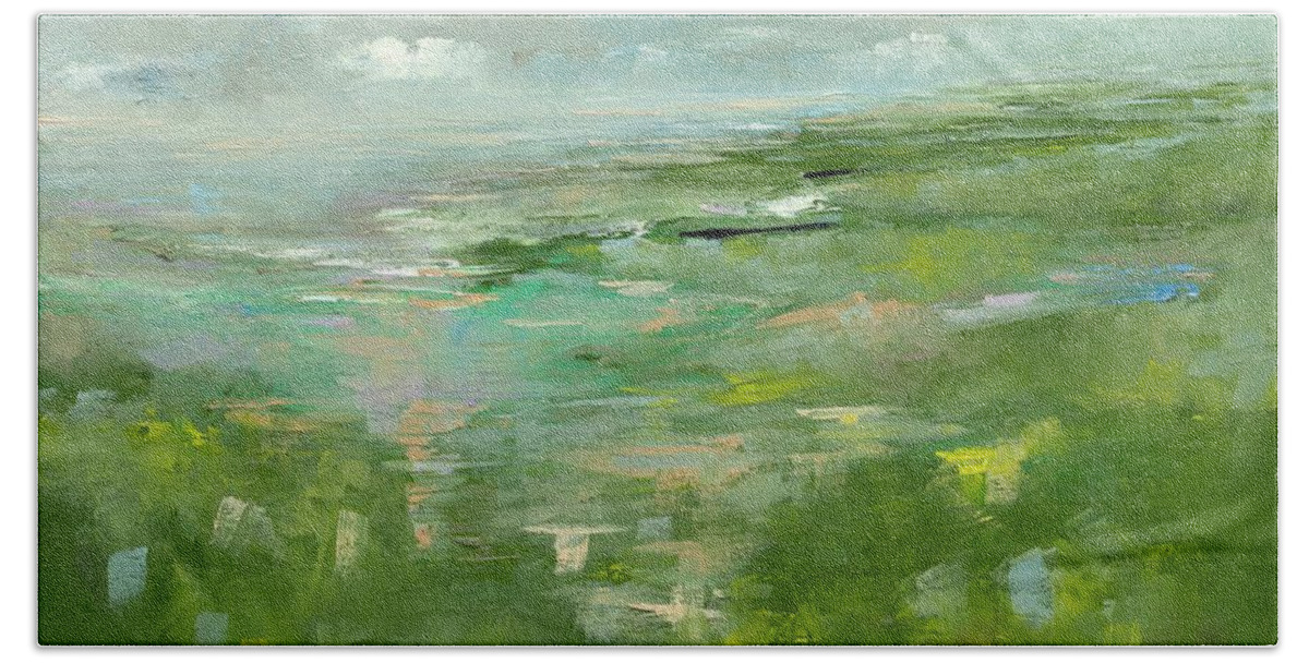 Landscape Beach Towel featuring the painting Shoreline by Roger Clarke