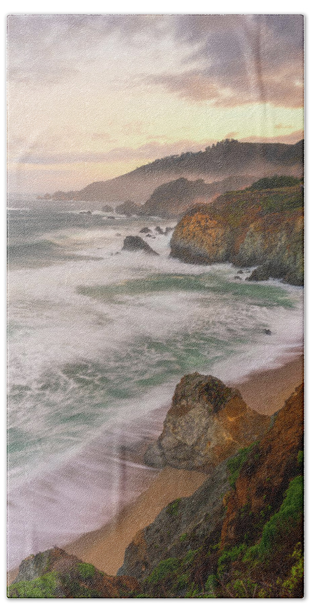 Big Sur Beach Towel featuring the photograph Shoreline Sunrise by Darren White