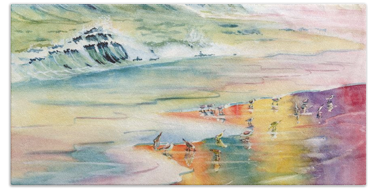 Shoreline Beach Sheet featuring the painting Shoreline Watercolor by Melly Terpening