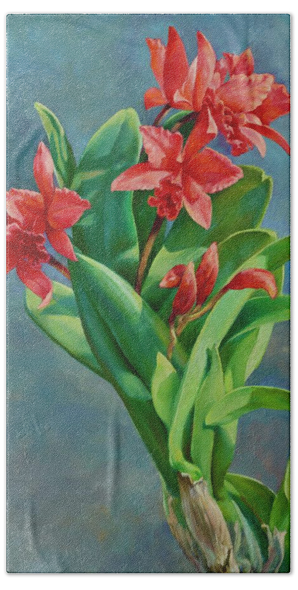Orchid Beach Towel featuring the painting Show Offs by Laurie Snow Hein