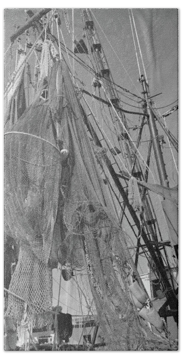 Shrimp Boat Beach Towel featuring the photograph Shrimp Boat Rigging by John Simmons