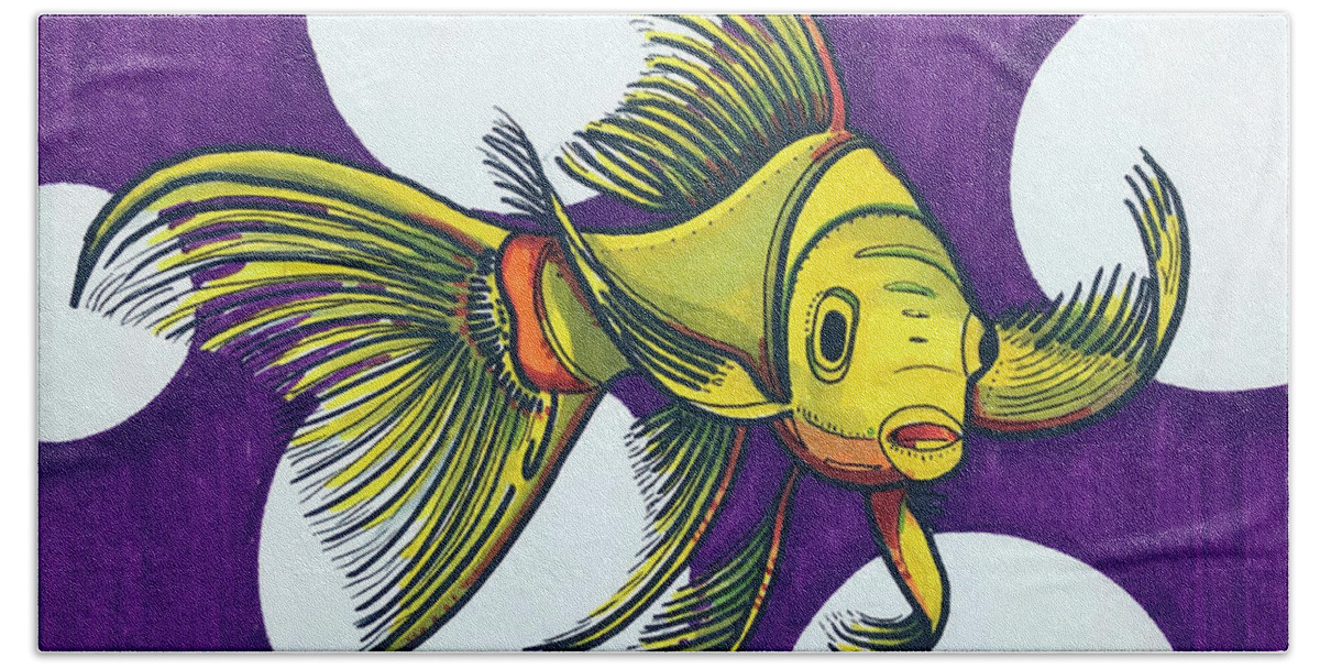 Siamese Fish Beach Towel featuring the drawing Siamese Betta by Creative Spirit