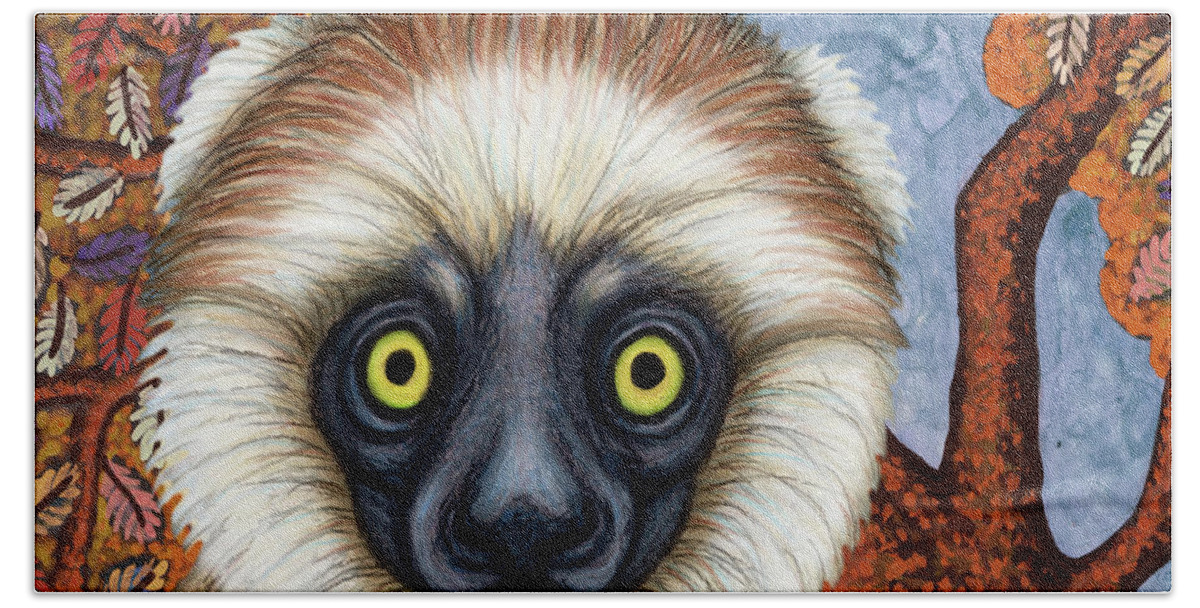 Lemur Beach Towel featuring the painting Sifaka Tree by Amy E Fraser