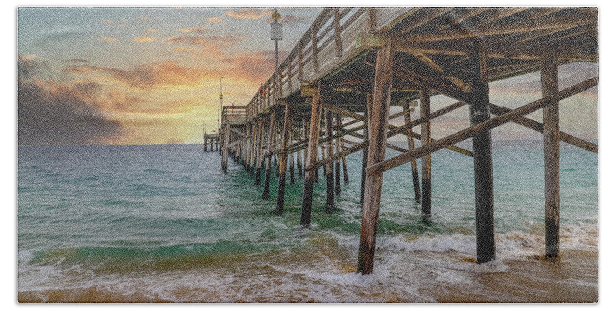 Beach Beach Towel featuring the photograph Silky Sands at Sunset Under the Pier by Marcus Jones