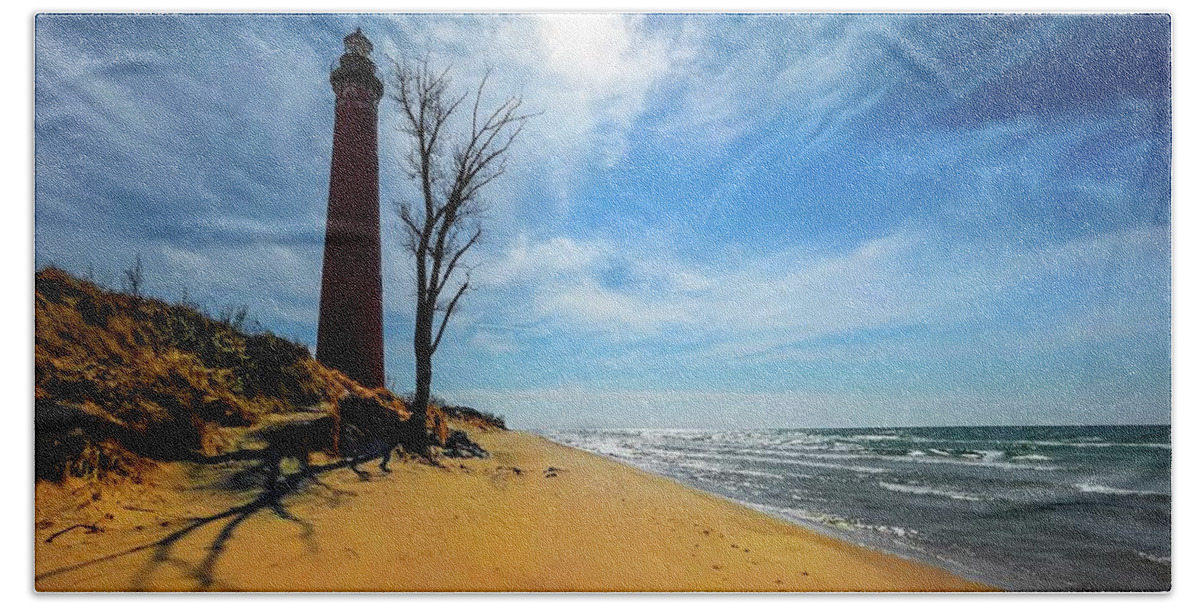 Northernmichigan Beach Towel featuring the photograph Silver Lake Lighthouse..... IMG_8835 HRes by Michael Thomas