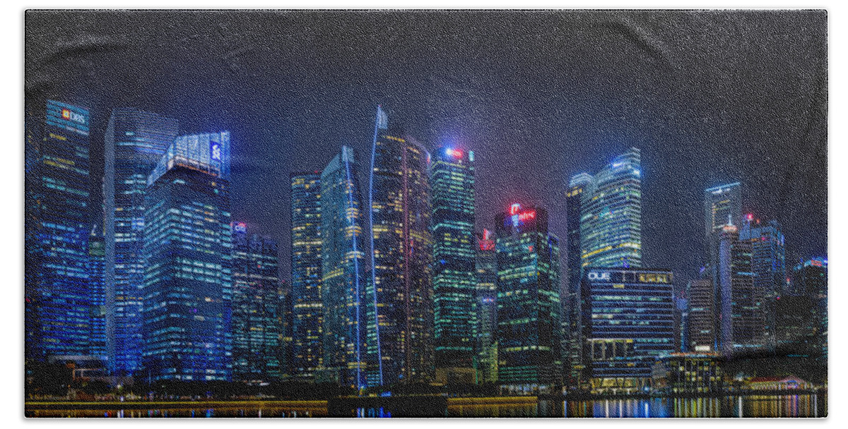 Panorama Beach Towel featuring the photograph Singapore Skyline Panorama by Rick Deacon