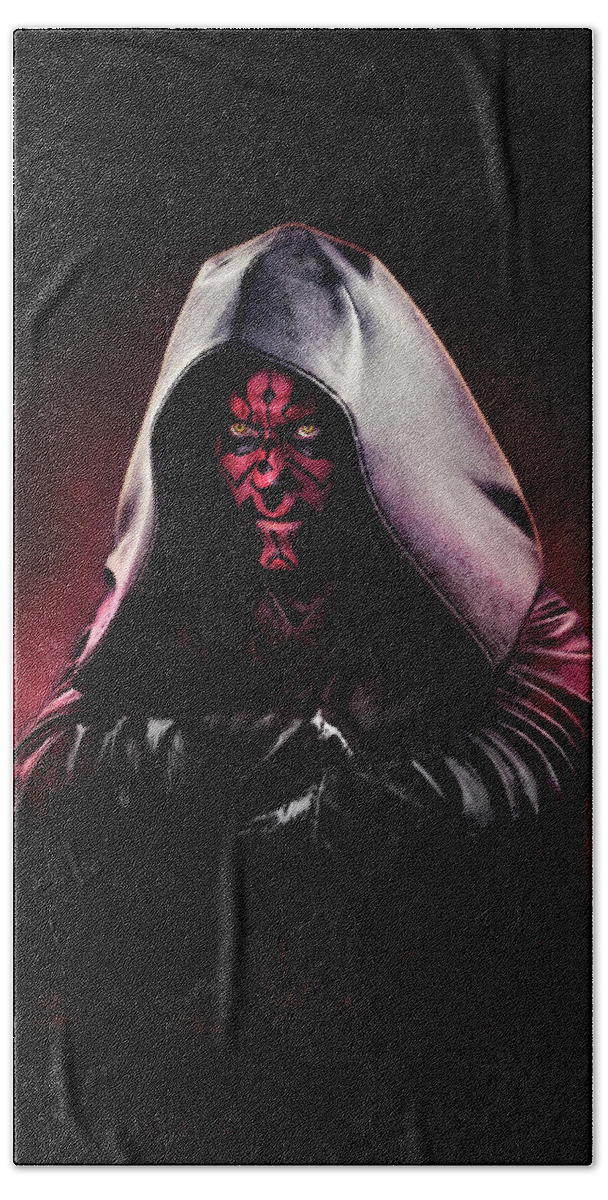 Sith Beach Towel featuring the mixed media Sith lord Darth Maul seen in Star Wars episode one The Phantom Menace by Olivier Parent