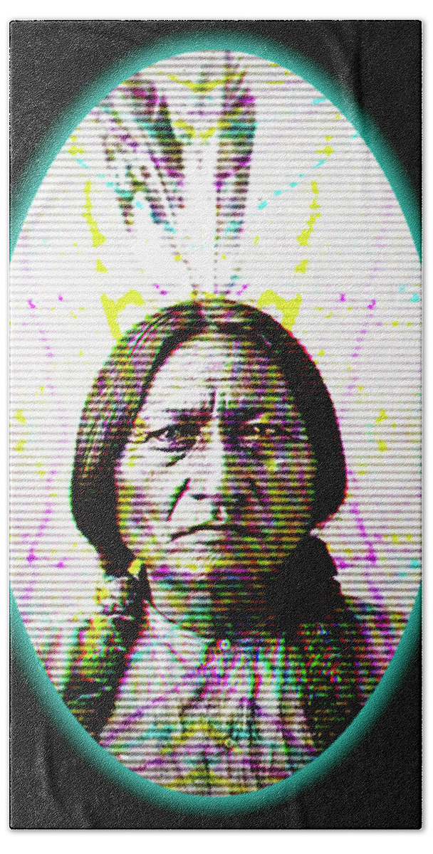 Wunderle Art Beach Towel featuring the mixed media Sitting Bull V1A by Wunderle
