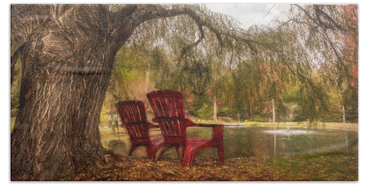 Andrews Beach Towel featuring the photograph Sitting on the Edge of the Pond Painting by Debra and Dave Vanderlaan