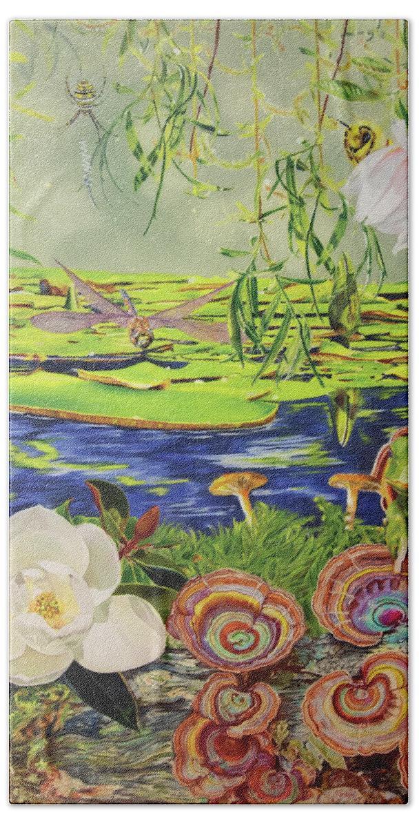 Frog Beach Towel featuring the drawing Sitting Under the Willows by Kelly Speros