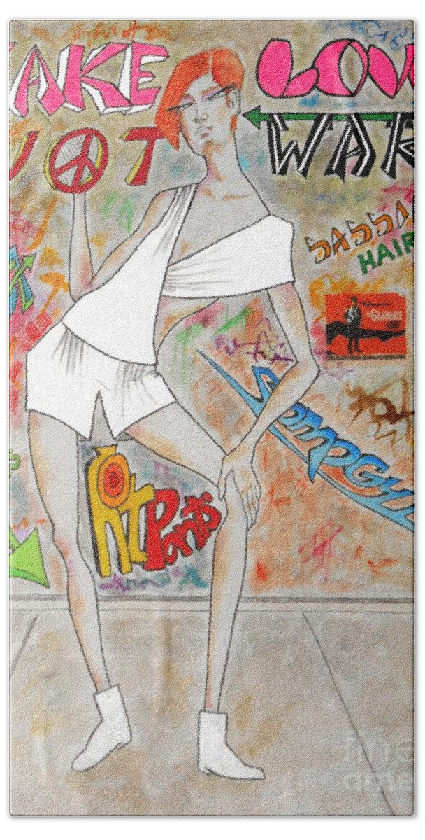 Hotpants Beach Towel featuring the painting Sixties Redhead No. 5 by Jayne Somogy