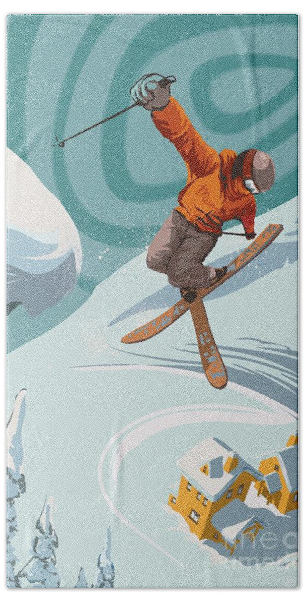 Skiing Beach Towel featuring the painting Ski Freestyler by Sassan Filsoof