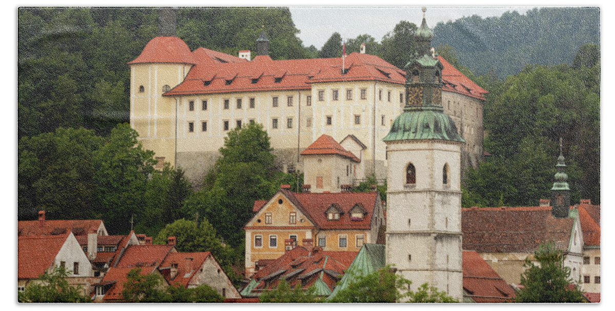 Skofja Loka Beach Towel featuring the photograph Skofja Loka Castle by Ian Middleton