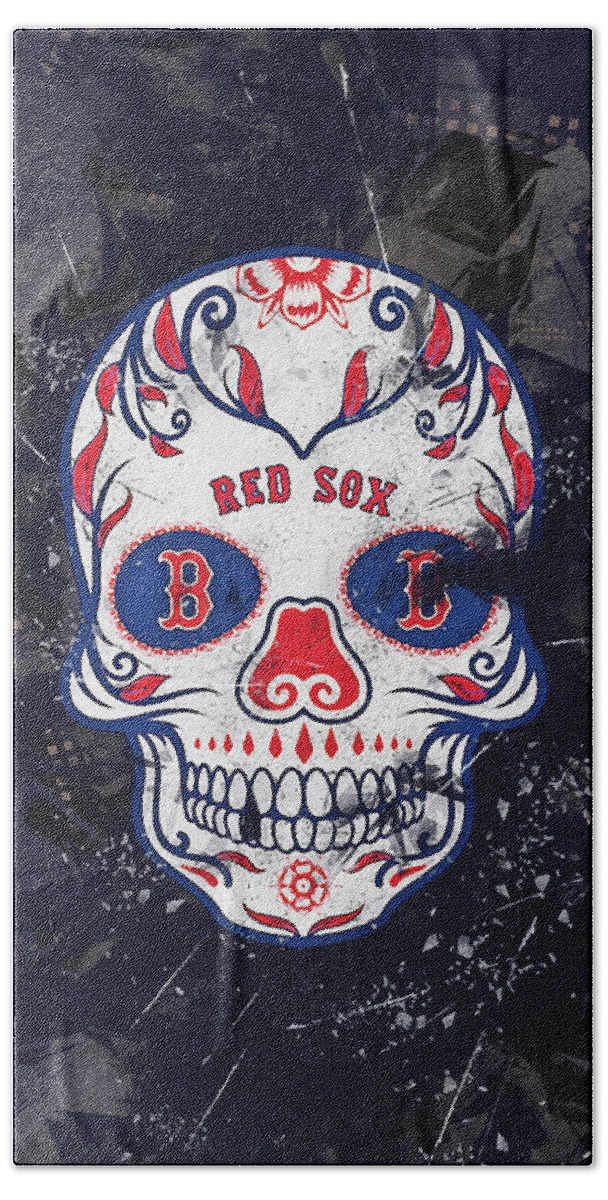 Skull Baseball Boston Red Sox Beach Towel by Leith Huber - Pixels