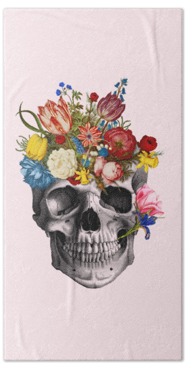 Skull Beach Towel featuring the digital art Skull with flowers by Madame Memento