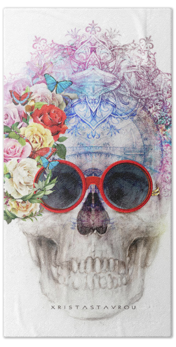 Skull Beach Towel featuring the digital art Skullart 05 by Xrista Stavrou