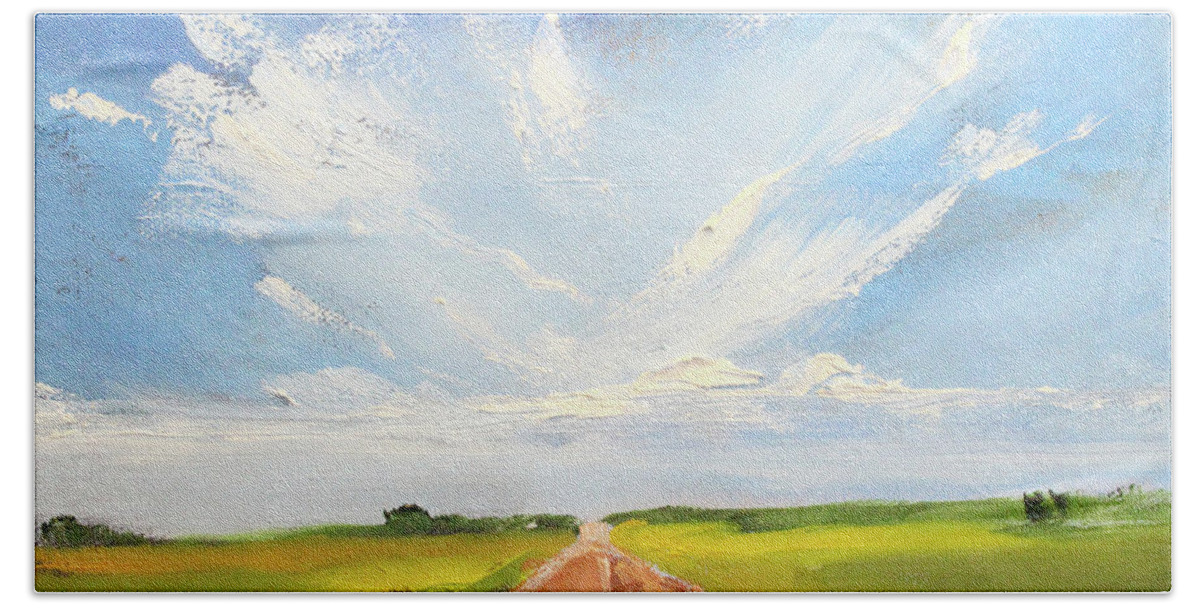 Rural Sky Beach Towel featuring the painting Sky Road by Nancy Merkle