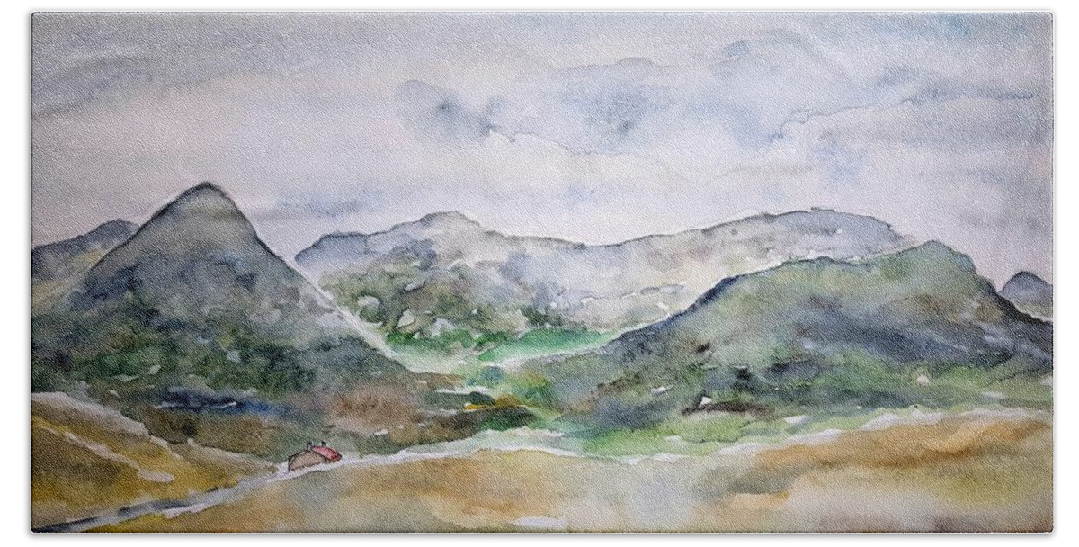 Watercolor Beach Towel featuring the painting Skye Valley by John Klobucher