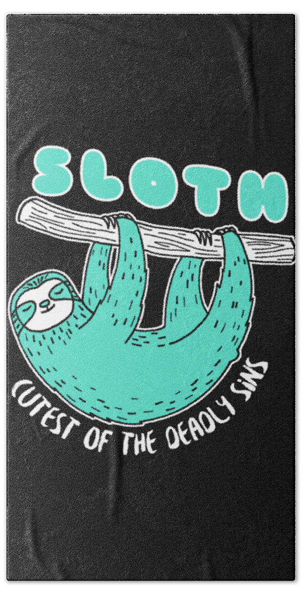 Sloth Funny Beach Towel featuring the digital art Sloth Cutest Of The Deadly Sins by Jacob Zelazny