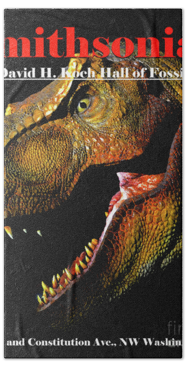 Smithsonian National Museum Of Natural History Beach Towel featuring the mixed media Smithsonian T Rex hall of fossils by David Lee Thompson