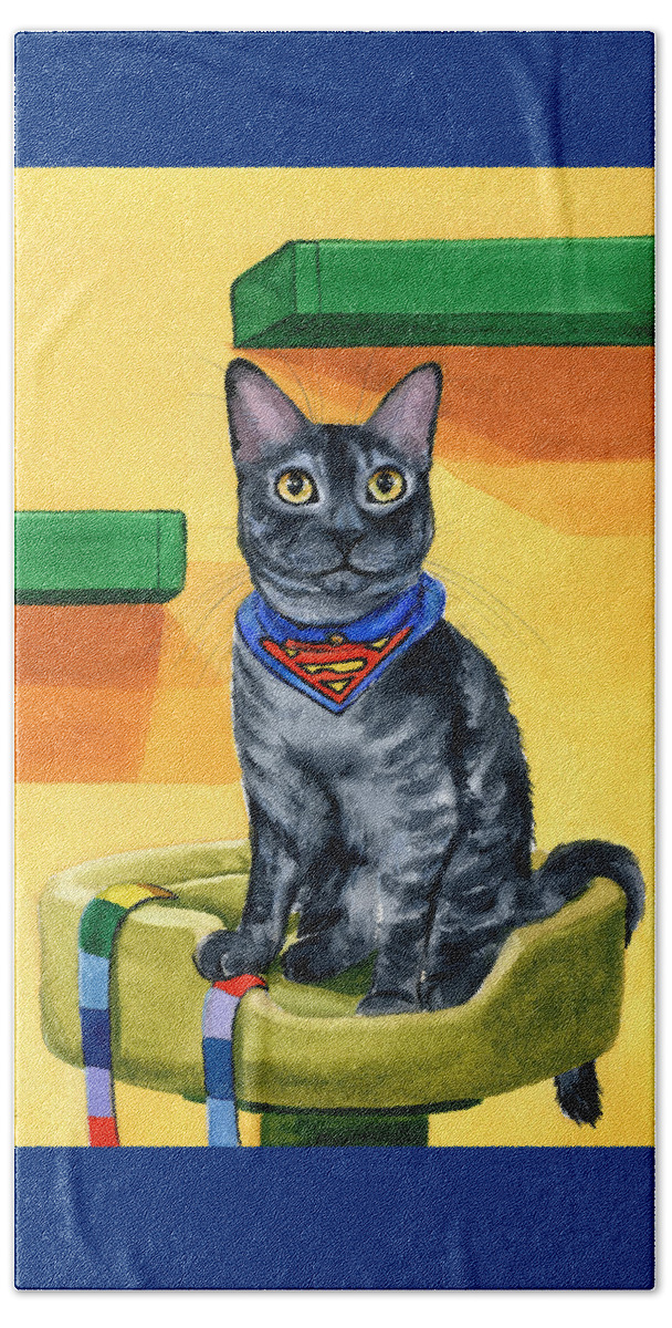 Cat Beach Towel featuring the painting Smokey by Dora Hathazi Mendes