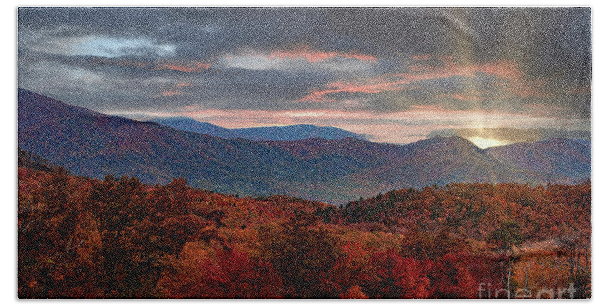 Landscape Beach Towel featuring the photograph Smoky Mountain Autumn Days End by Theresa D Williams