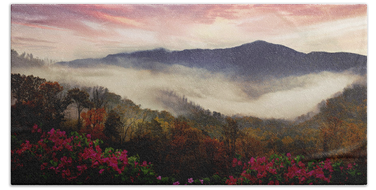 Boyds Beach Towel featuring the photograph Smoky Mountains Overlook Blue Ridge Parkway Evening Colors by Debra and Dave Vanderlaan