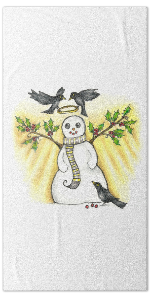 Snow Man Beach Towel featuring the drawing Snow Angel Drawing by Kristin Aquariann