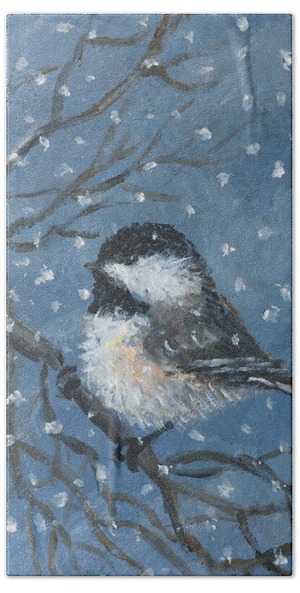 Bird Art Beach Sheet featuring the painting Snow Chickadee Set 26 Bird 2 by Kathleen McDermott