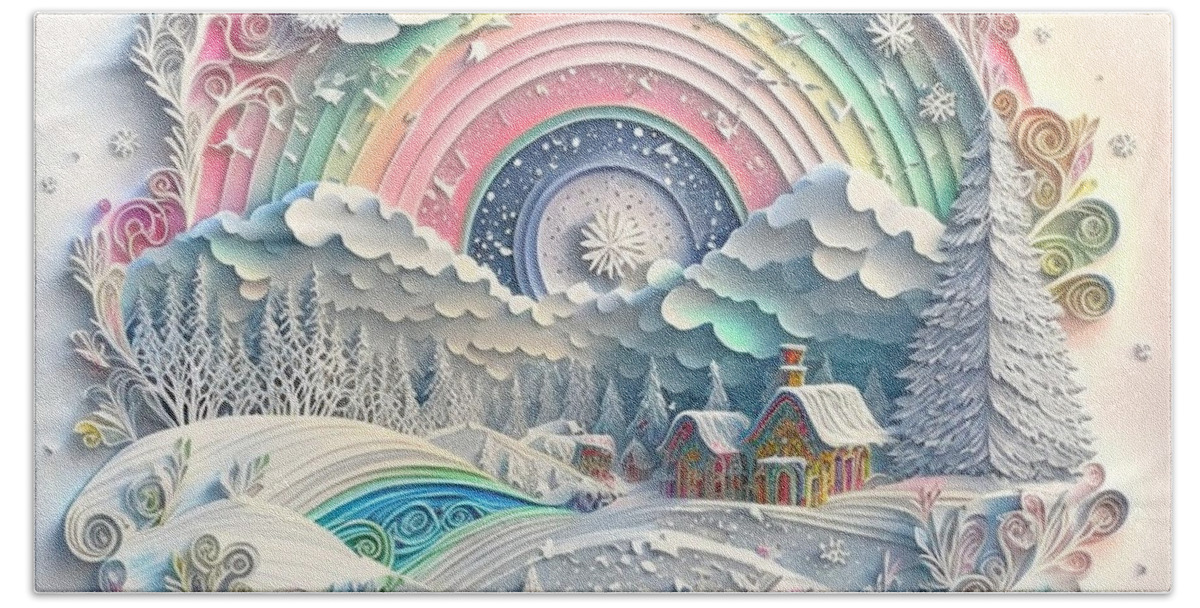 Paper Craft Beach Towel featuring the mixed media Snow Rainbow II by Jay Schankman